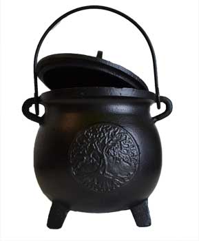 8" Tree of Life cast iron cauldron w/ lid