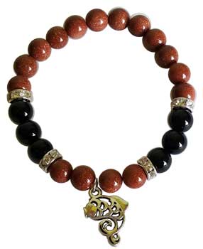 8mm Gold Sandstone (synthetic)/ Black Onyx with Fish bracelet