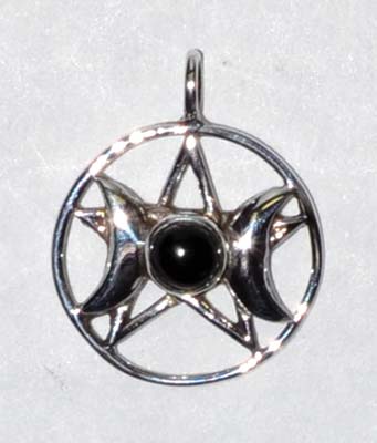 Triple Goddess Pentagram Black Onyx sterling 11/16"