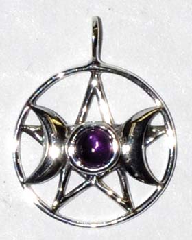 11/16" Triple Goddess Pentagram Amethyst sterling